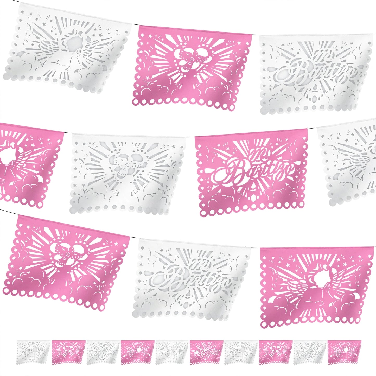 Guirnalda de papel picado bautizo (niña) (papel china) - 10 guirnaldas (50 metros totales)