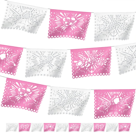 Guirnalda de papel picado bautizo (niña) (papel china) - 10 guirnaldas (50 metros totales)