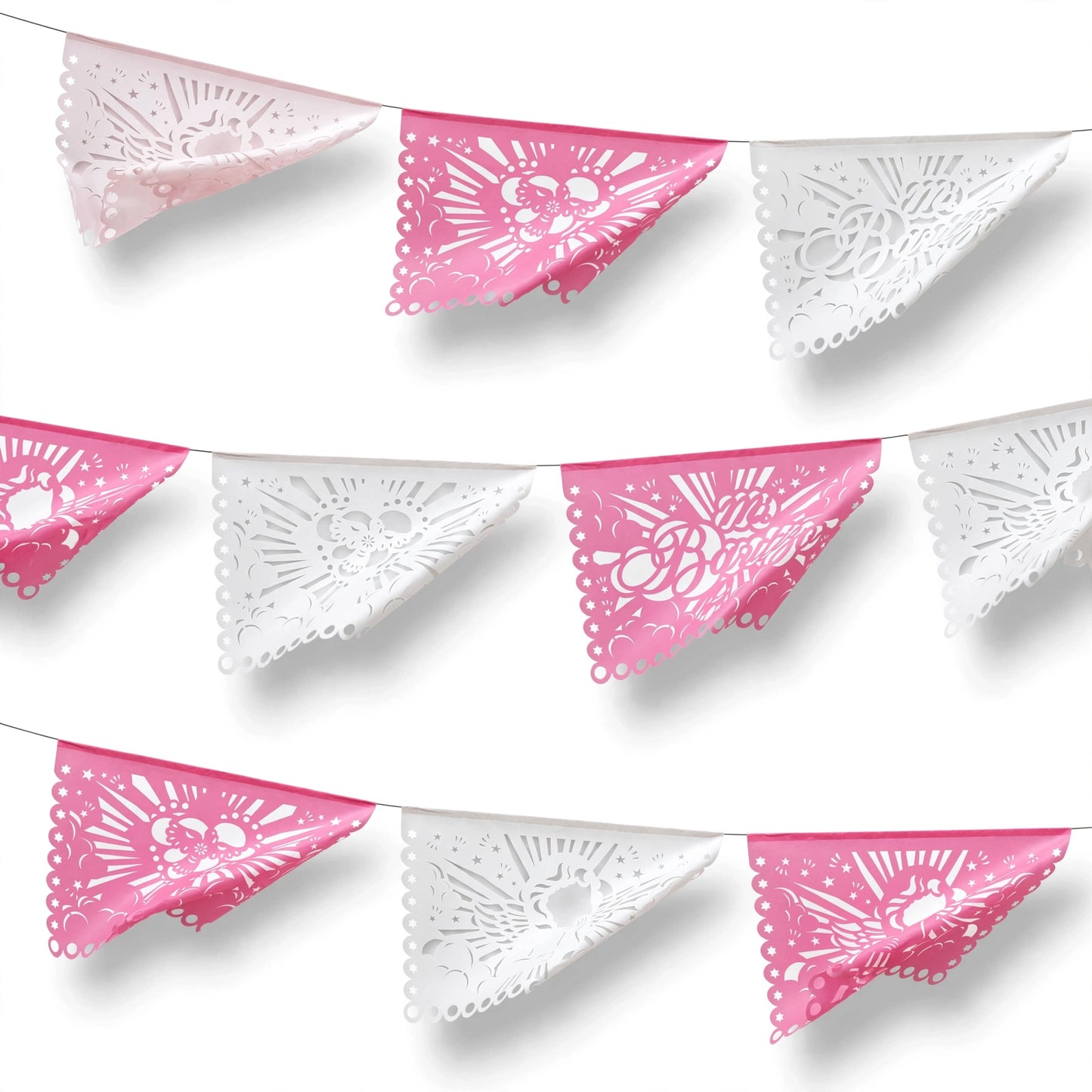 Guirnalda de papel picado bautizo (niña) (papel china) - 10 guirnaldas (50 metros totales)