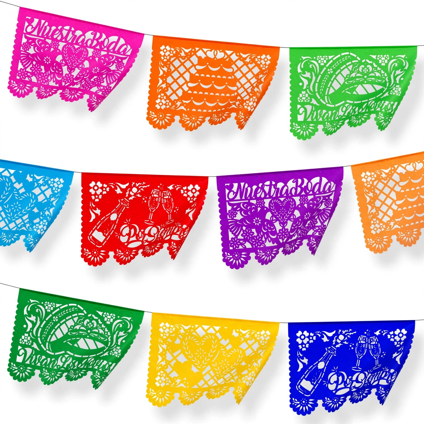 Guirnalda de papel picado boda multicolor – 10 guirnaldas de 5 metros (50 metros totales)