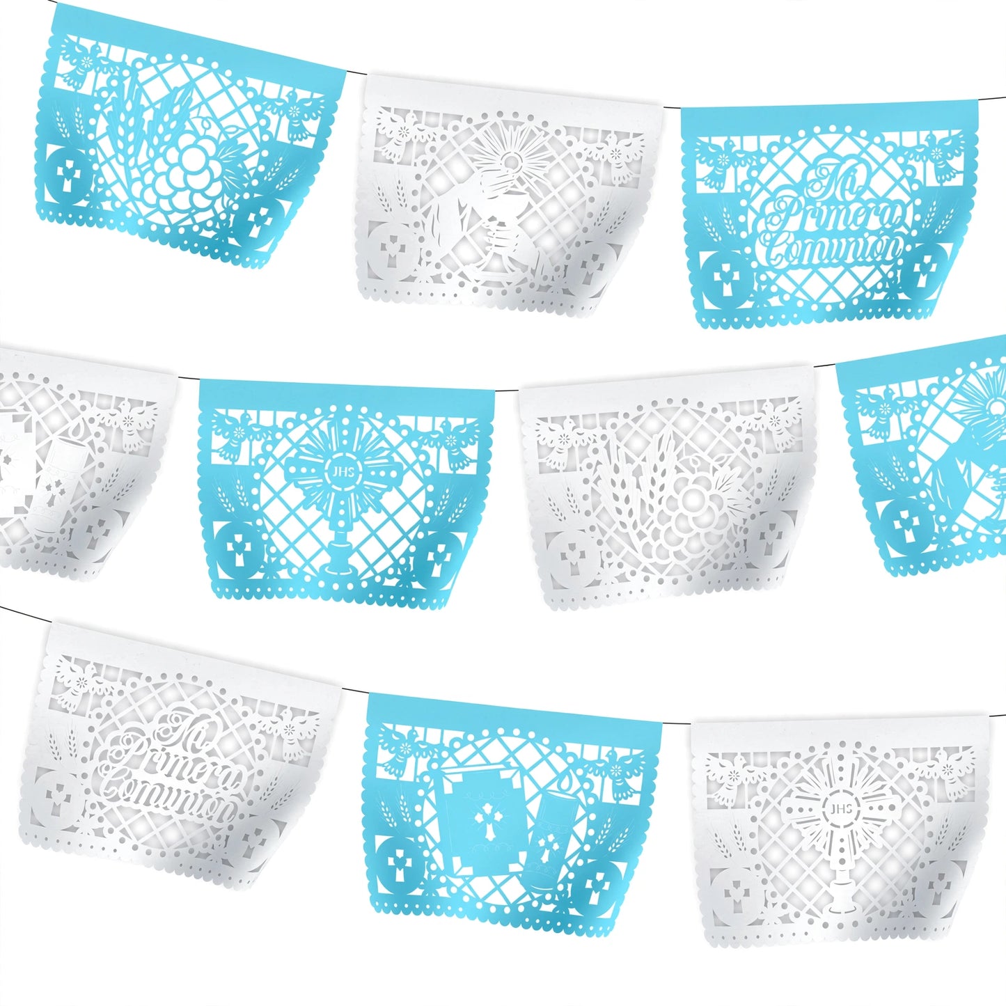 Guirnalda de papel picado primera comunión (niño) (papel china) - 10 guirnaldas de 5 metros (50 metros totales)