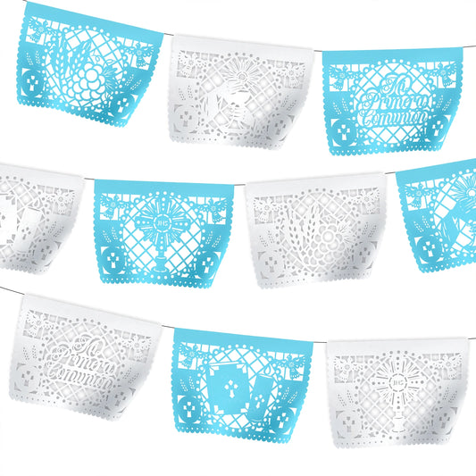 Guirnalda de papel picado primera comunión (niño) (papel china) - 10 guirnaldas de 5 metros (50 metros totales)