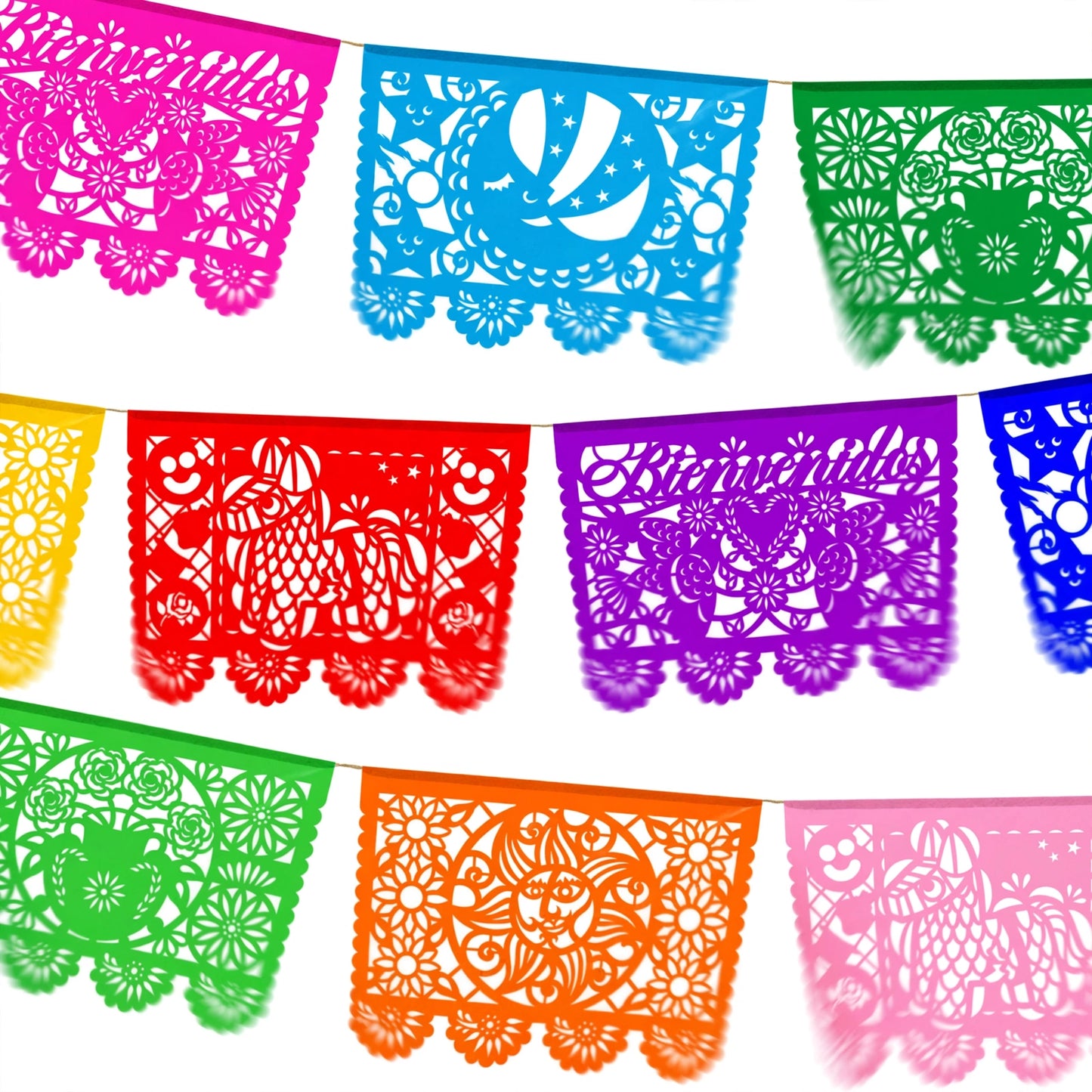 Guirnalda de papel picado toda ocasión (papel china) - 10 guirnaldas de 5 metros (50 metros)