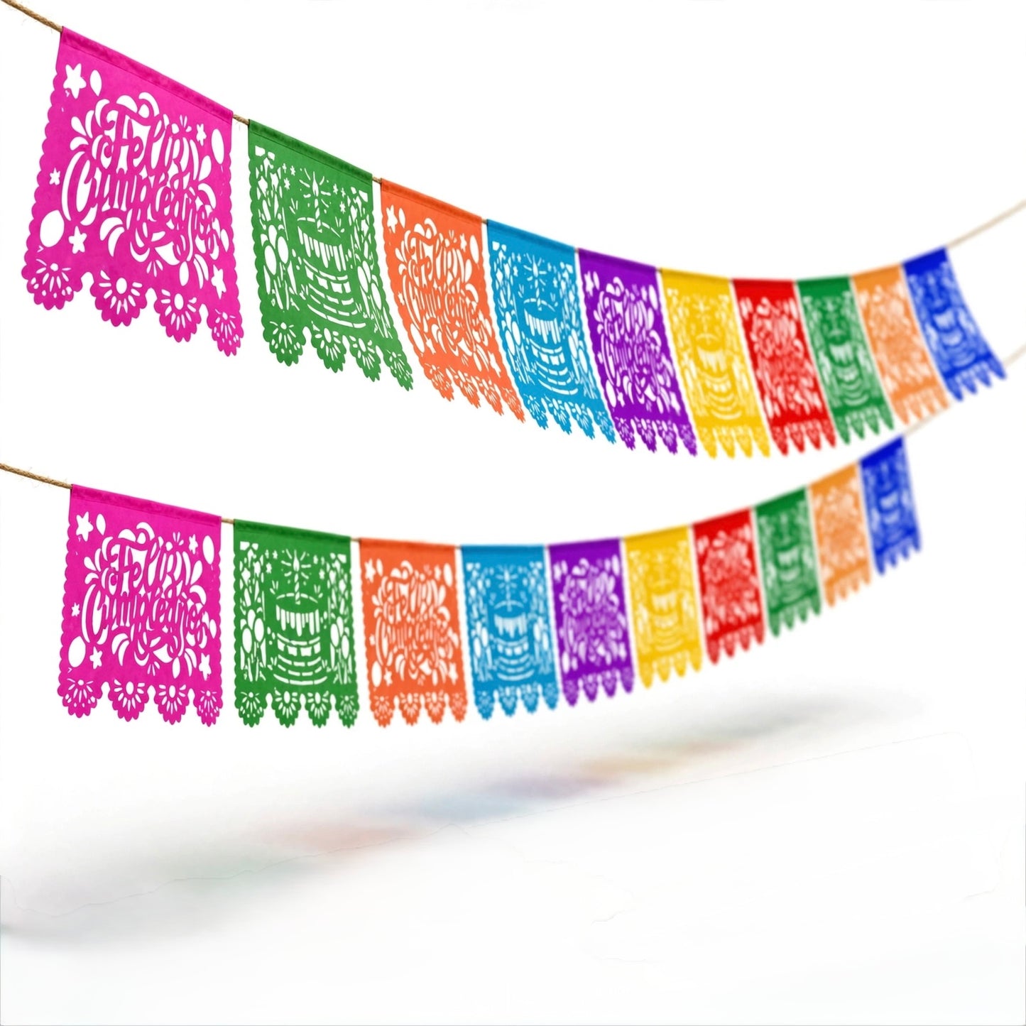 Guirnalda de papel picado feliz cumpleaños (papel china) - 10 guirnaldas de 5 metros (50 metros totales)