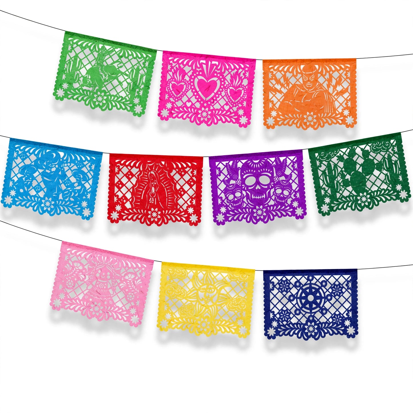 Guirnalda de papel picado meximalista (papel china) - 10 guirnaldas de 5 metros (50 metros totales)