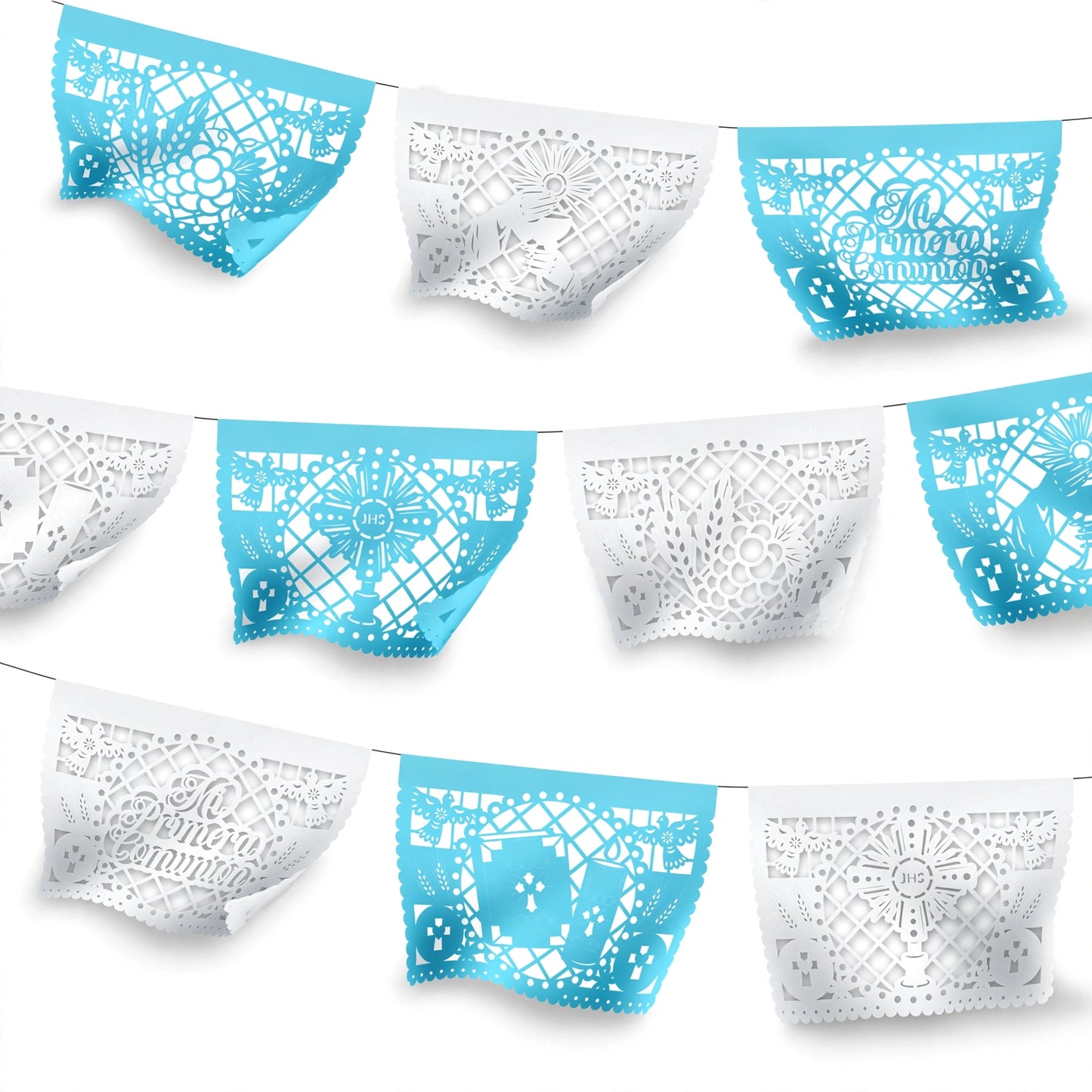Guirnalda de papel picado primera comunión (niño) (papel china) - 10 guirnaldas de 5 metros (50 metros totales)