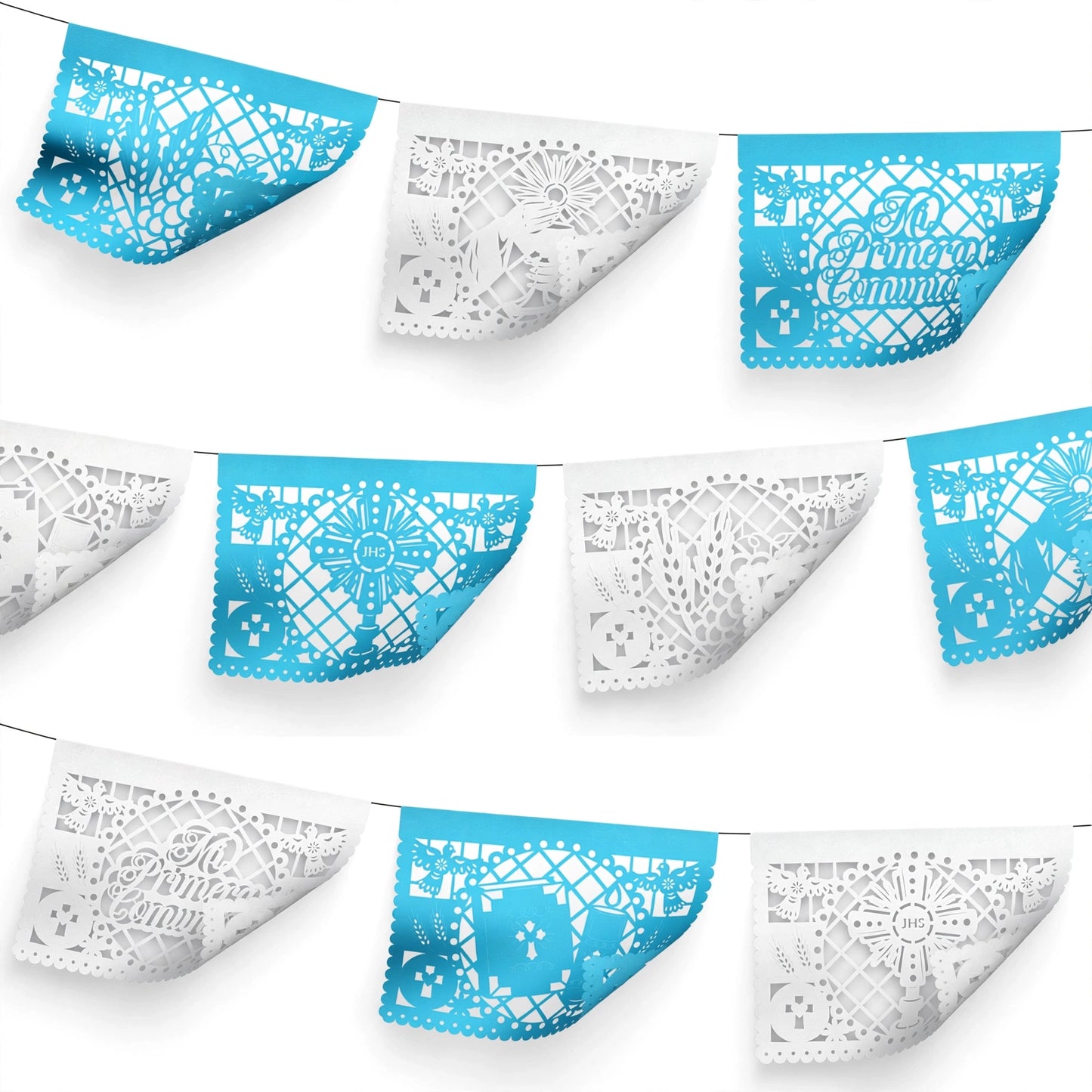 Guirnalda de papel picado primera comunión (niño) (papel china) - 10 guirnaldas de 5 metros (50 metros totales)