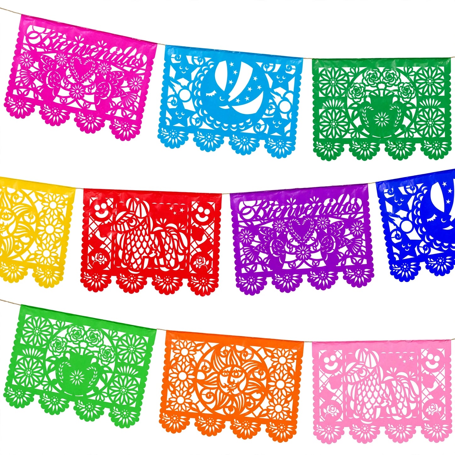 Guirnalda de papel picado toda ocasión (papel china) - 10 guirnaldas de 5 metros (50 metros)