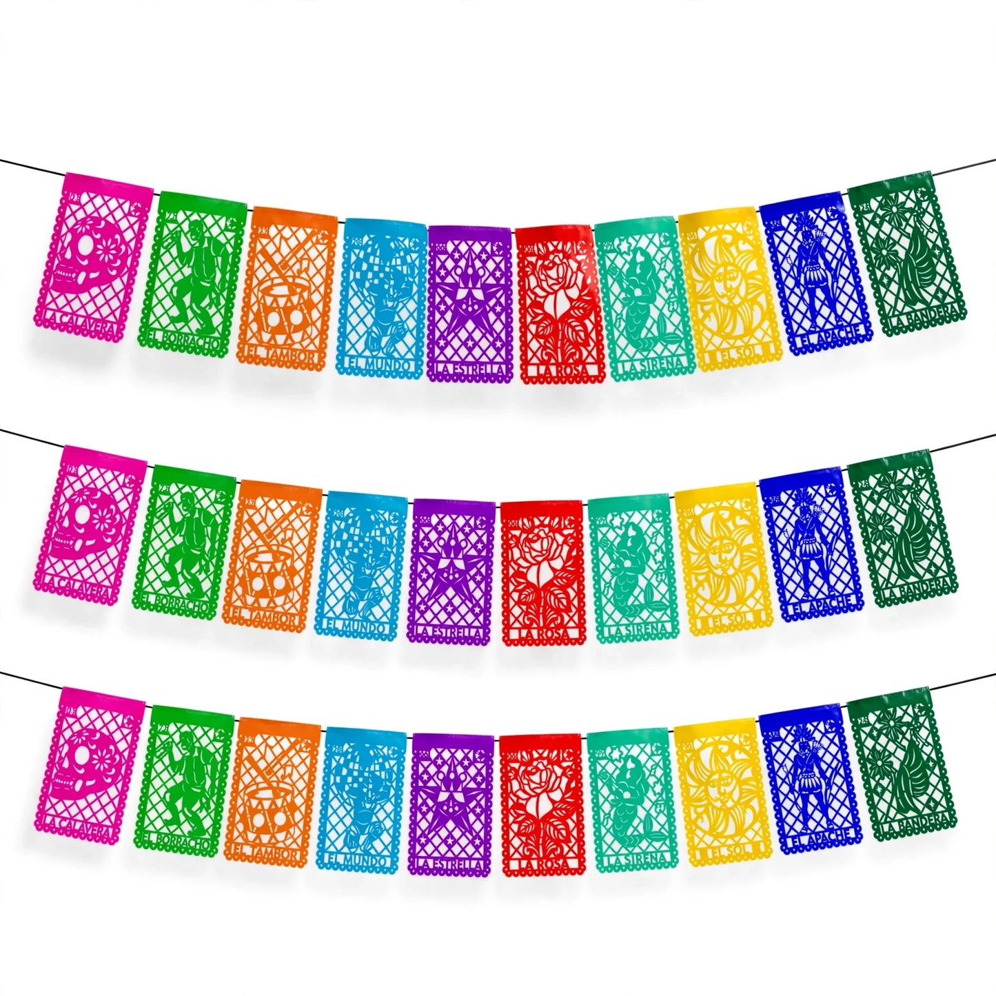 Guirnalda de papel picado lotería (plástico) - 10 guirnaldas de 5 metros (50 metros totales)