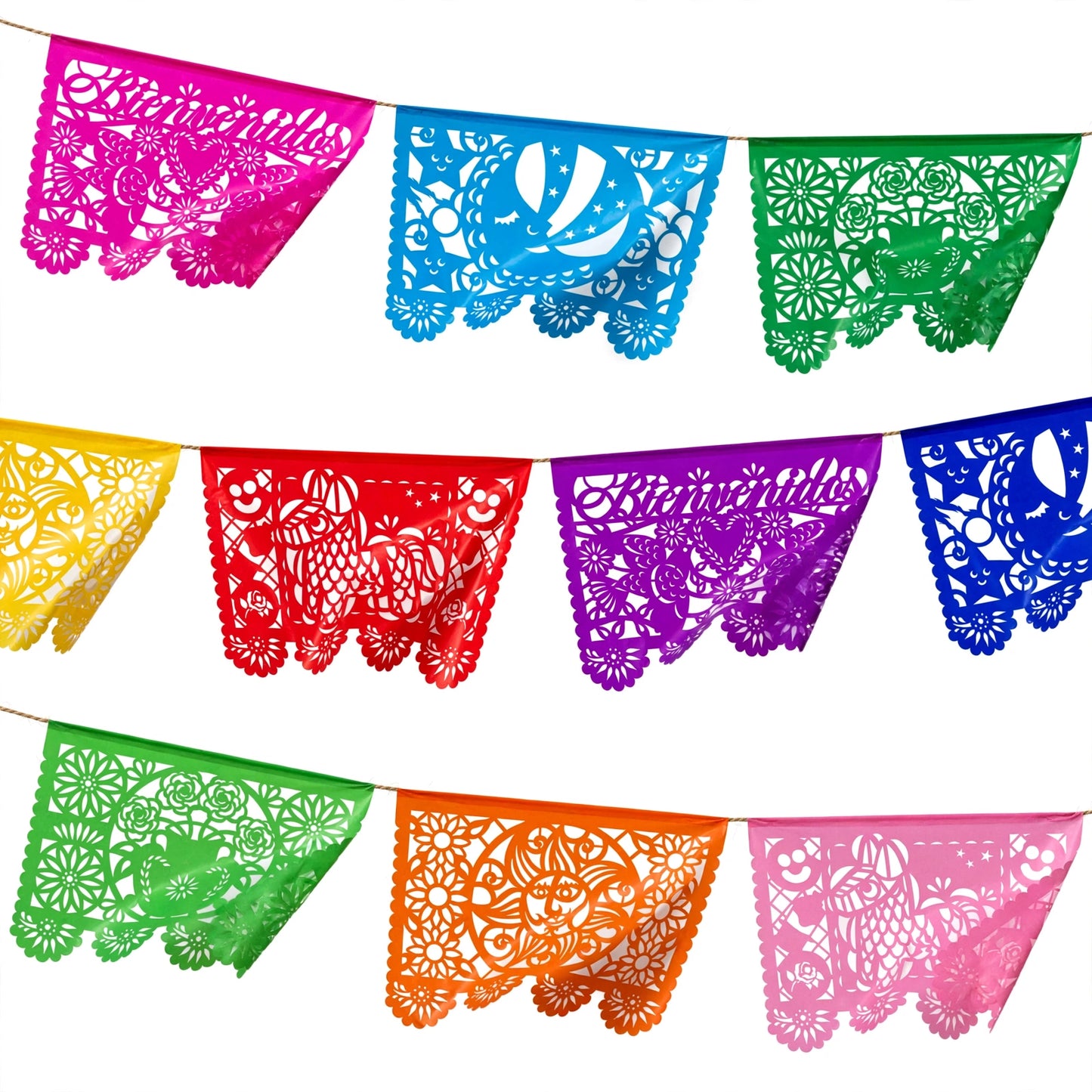 Guirnalda de papel picado toda ocasión (papel china) - 10 guirnaldas de 5 metros (50 metros)
