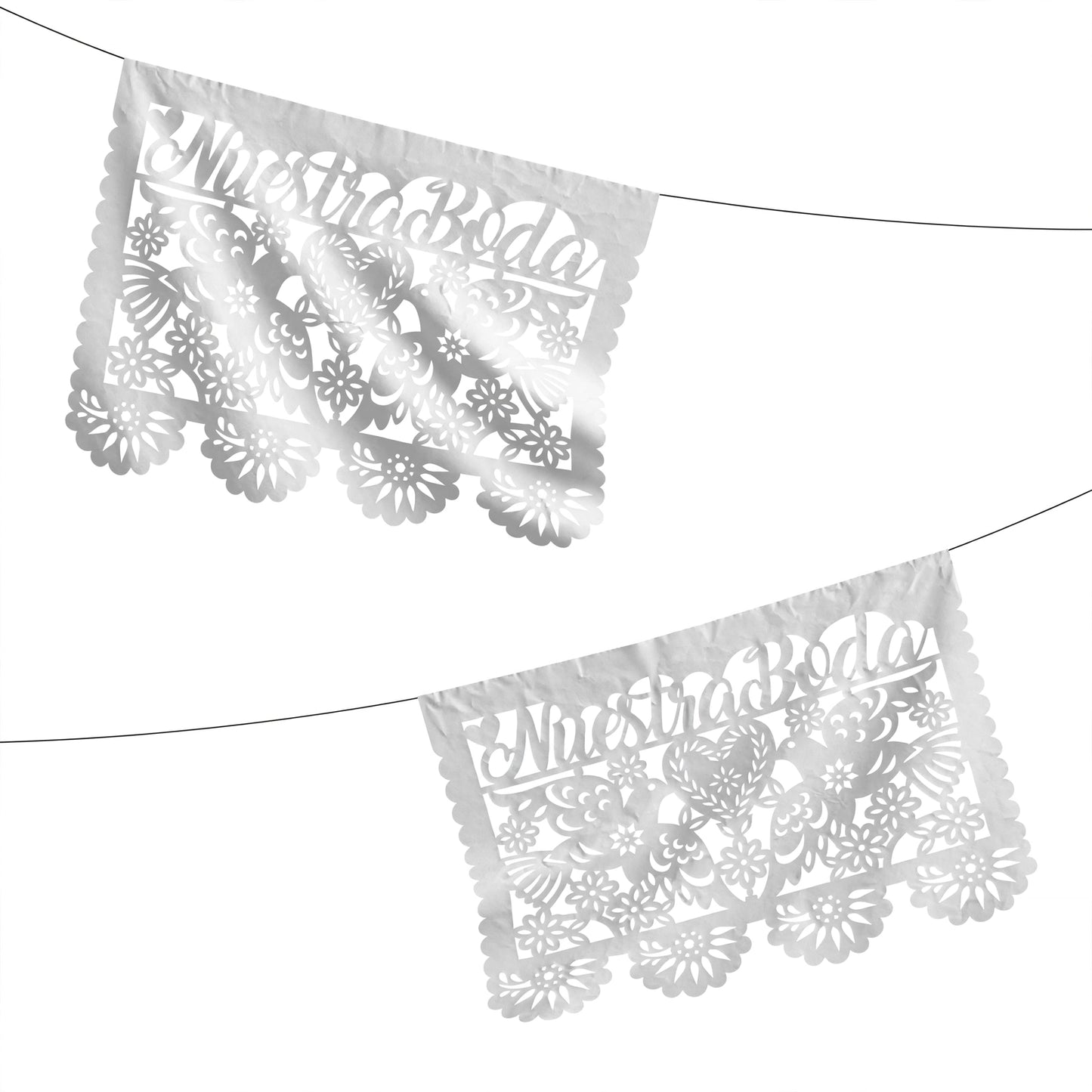 Guirnalda de papel picado boda blanca (papel china) - 10 tiras de 5 metros (50 metros totales)