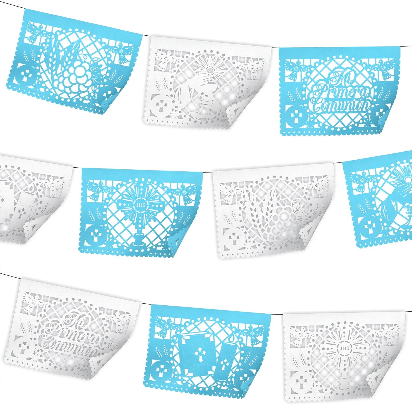 Guirnalda de papel picado primera comunión (niño) (papel china) - 10 guirnaldas de 5 metros (50 metros totales)