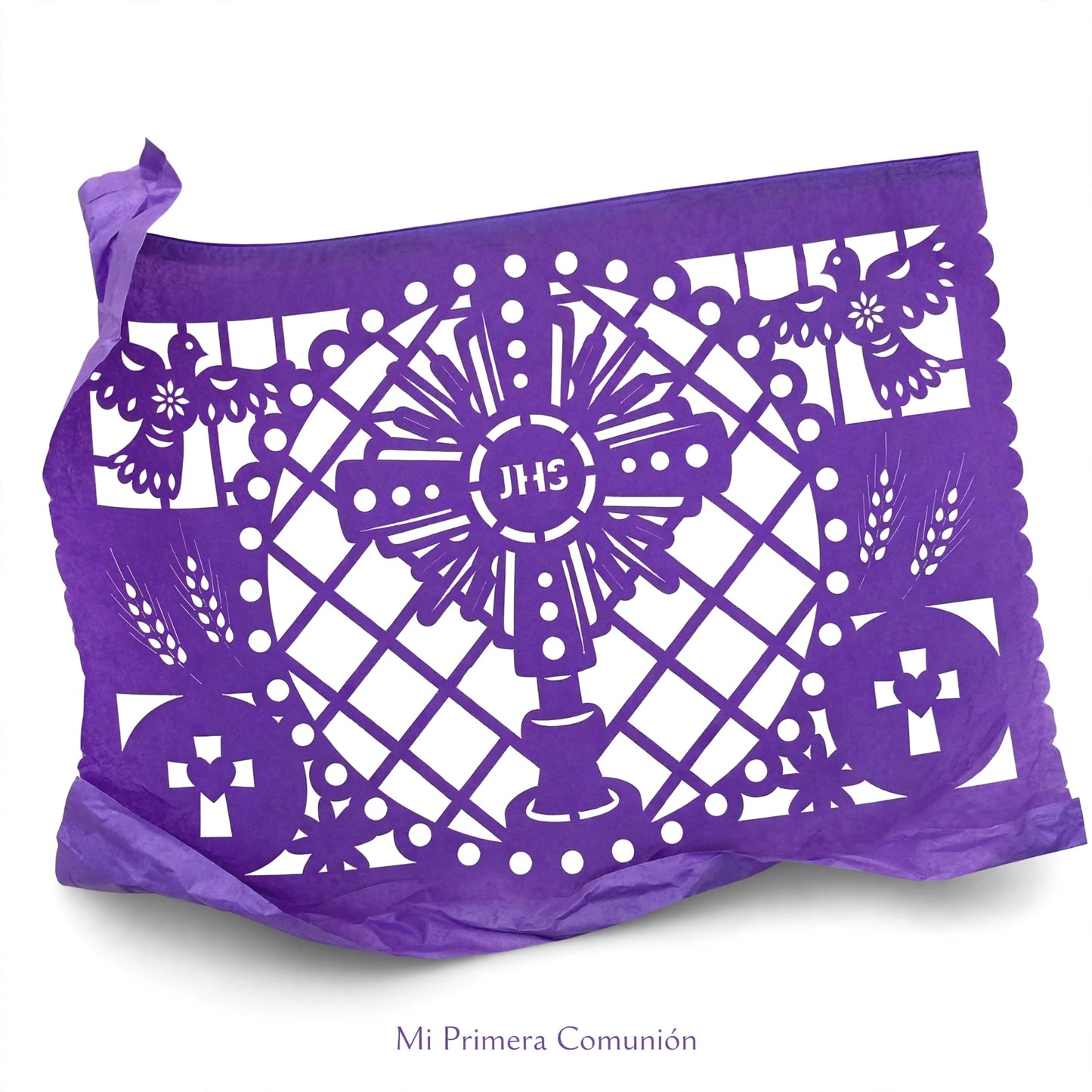 Guirnalda de papel picado primera comunión (tradicional) (papel china) - 10 guirnaldas de 5 metros (50 metros totales)