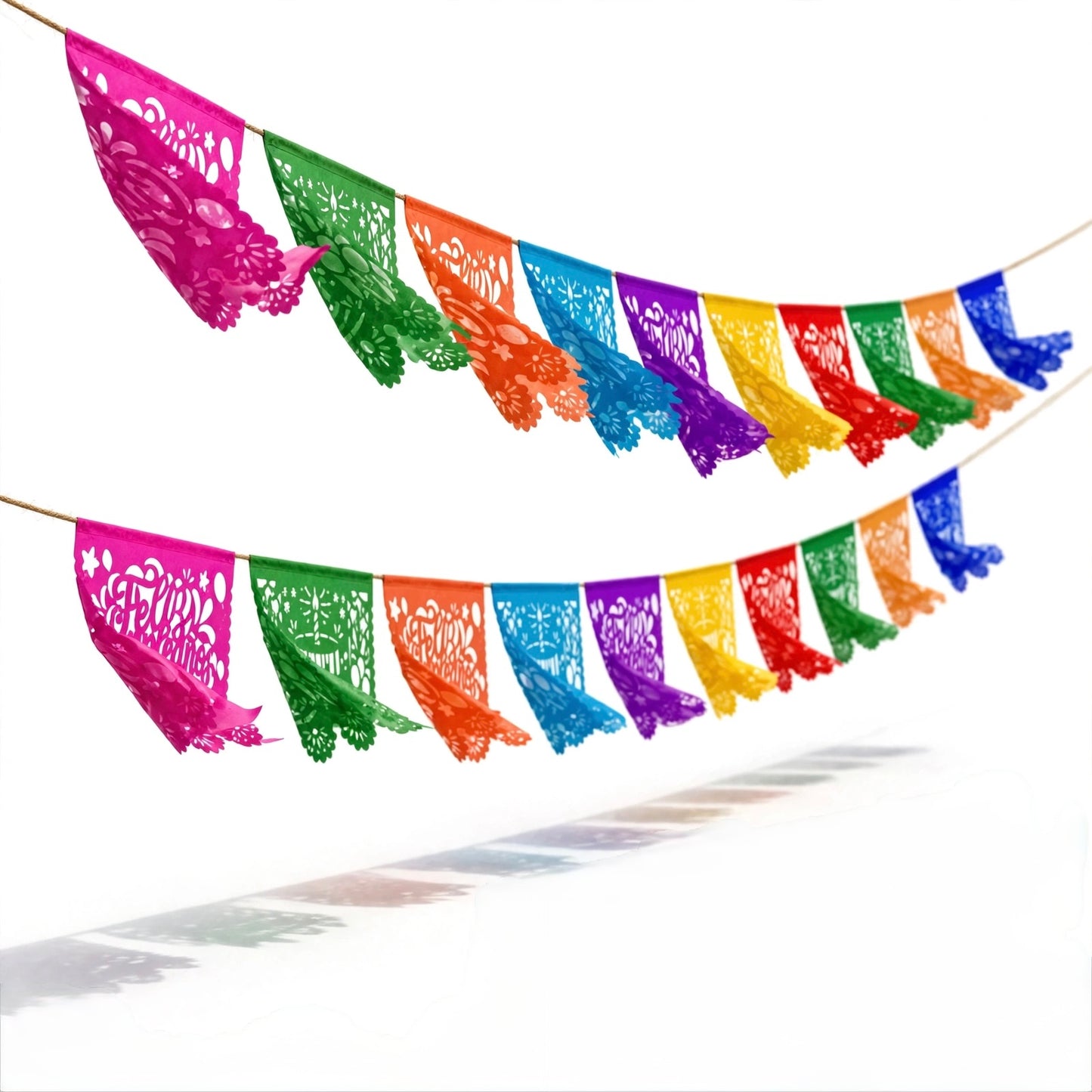 Guirnalda de papel picado feliz cumpleaños (papel china) - 10 guirnaldas de 5 metros (50 metros totales)