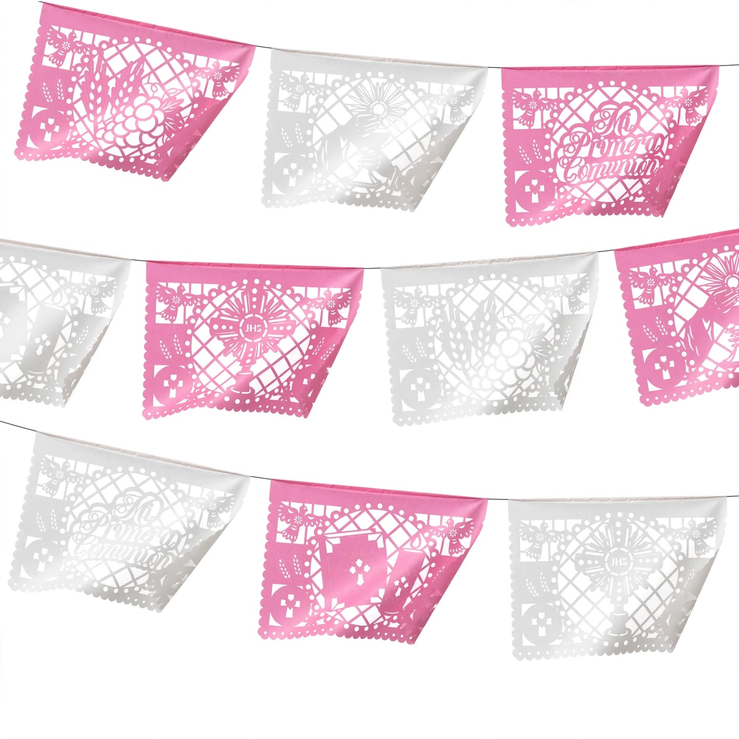 Guirnalda de papel picado primera comunión (niña) (papel china) - 10 guirnaldas de 5 metros (50 metros totales)