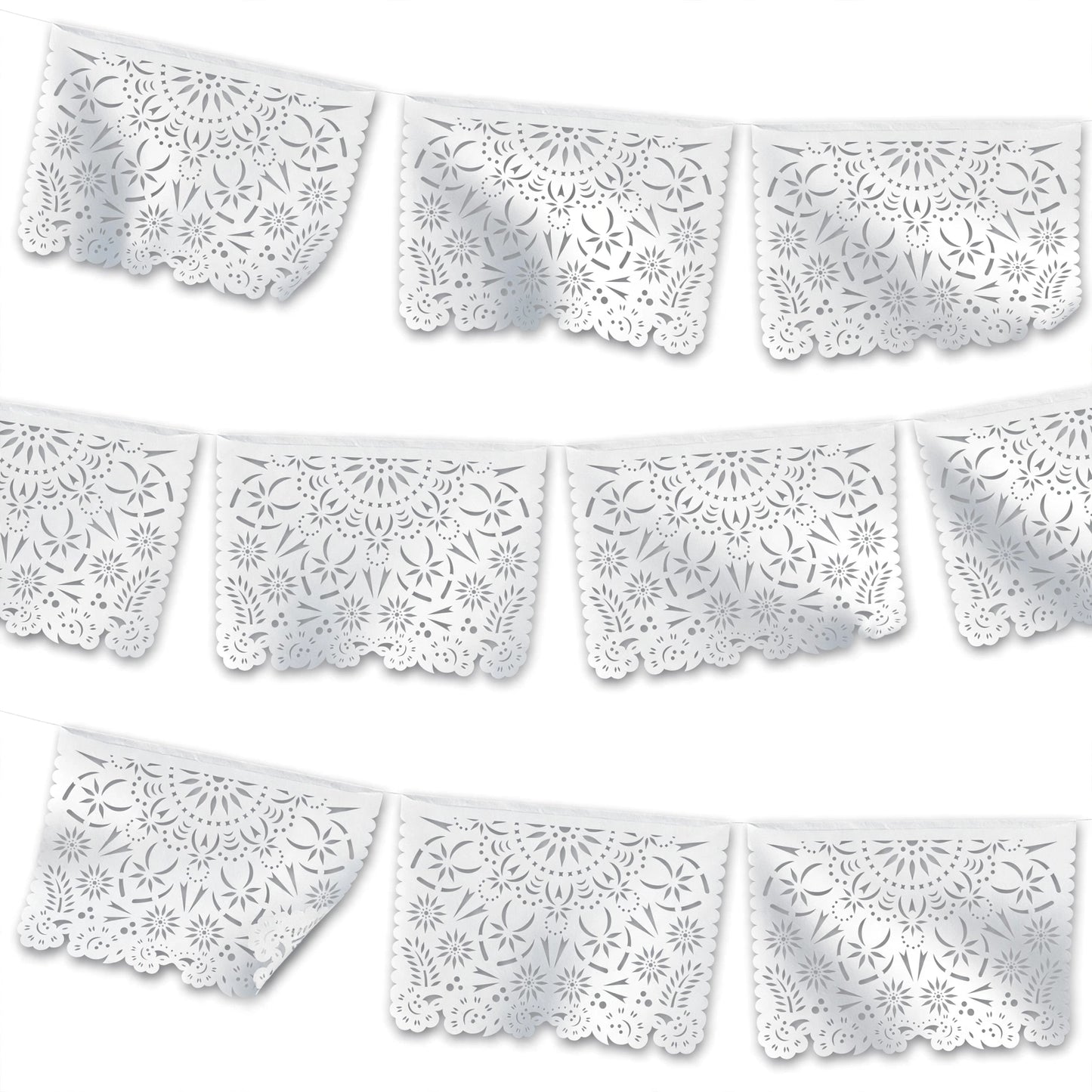 Guirnalda de papel picado mandalas blancas (papel china) - 10 tiras de 5 metros (50 metros totales)