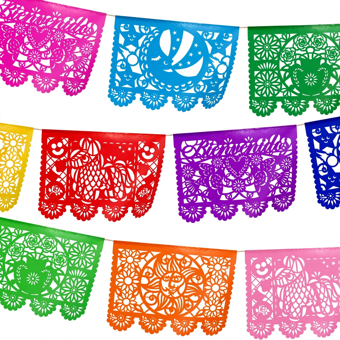 Guirnalda de papel picado toda ocasión (papel china) - 10 guirnaldas de 5 metros (50 metros)