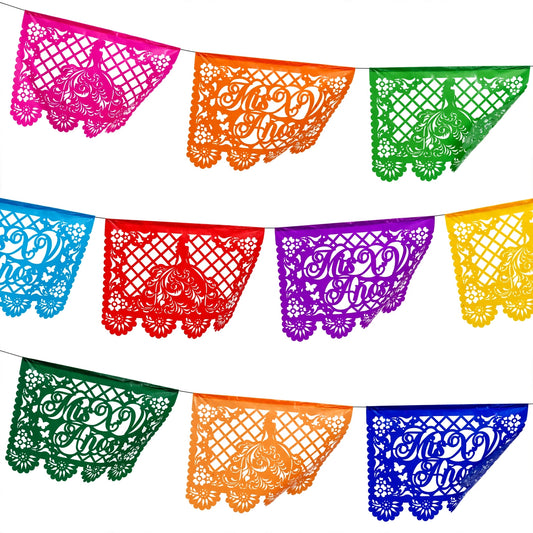 Guirnalda de papel picado xv años (papel china) - 10 tiras de 5 metros (50 metros totales)