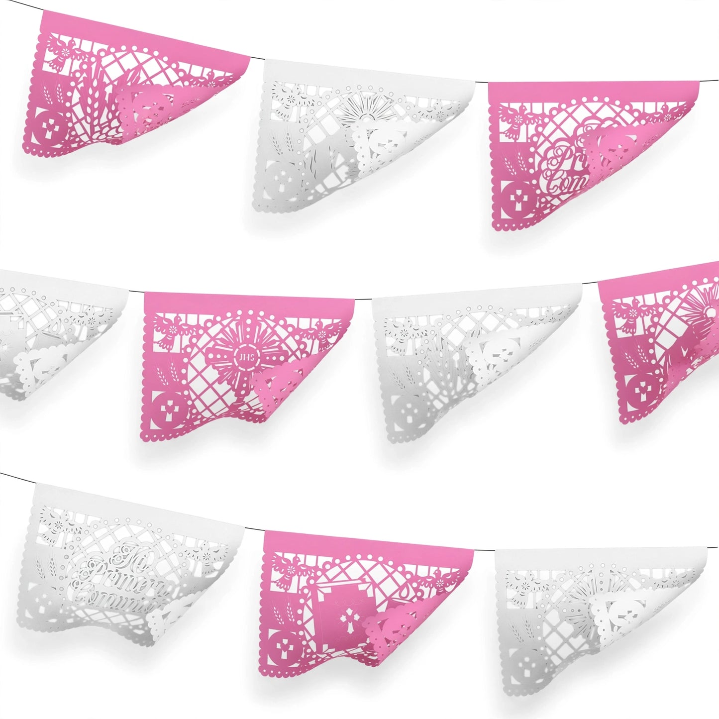 Guirnalda de papel picado primera comunión (niña) (papel china) - 10 guirnaldas de 5 metros (50 metros totales)