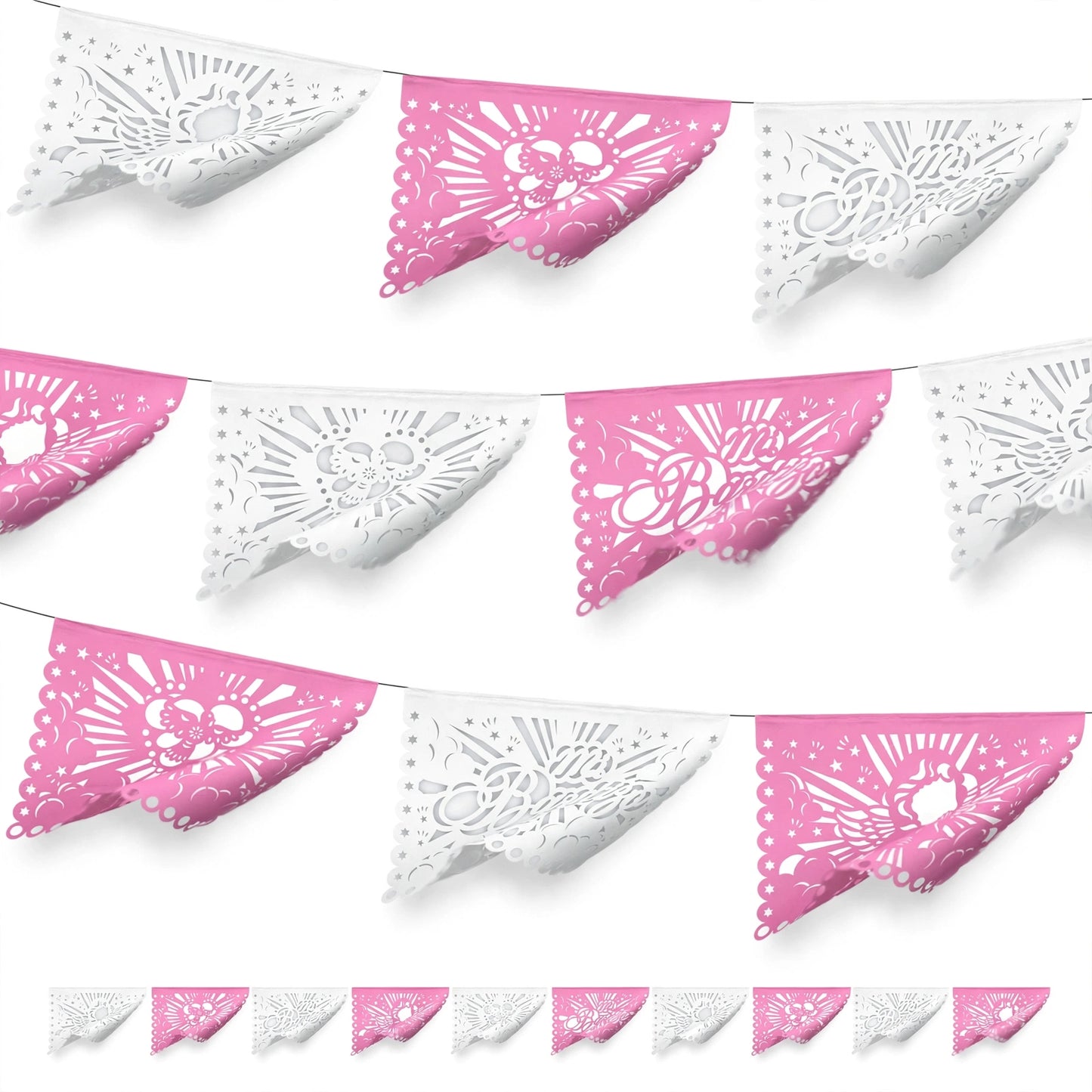 Guirnalda de papel picado bautizo (niña) (papel china) - 10 guirnaldas (50 metros totales)