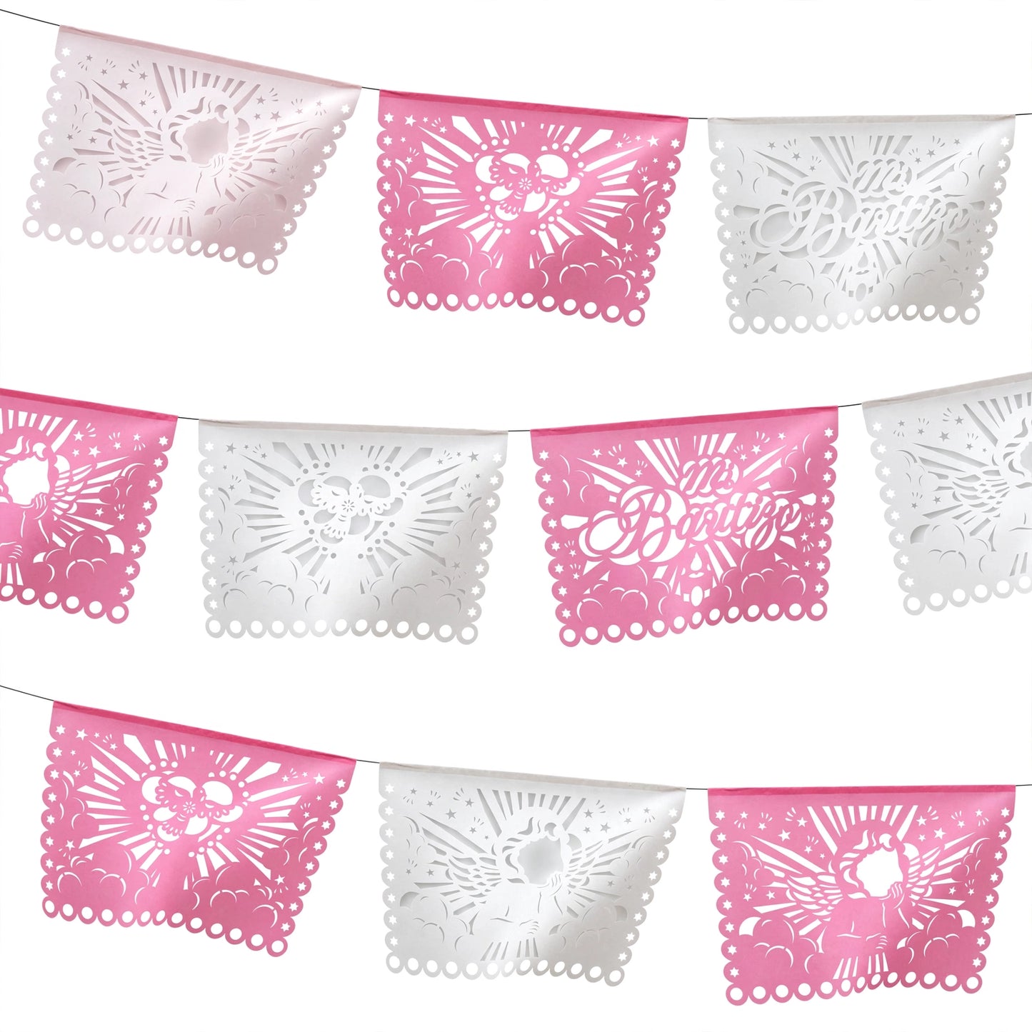Guirnalda de papel picado bautizo (niña) (papel china) - 10 guirnaldas (50 metros totales)