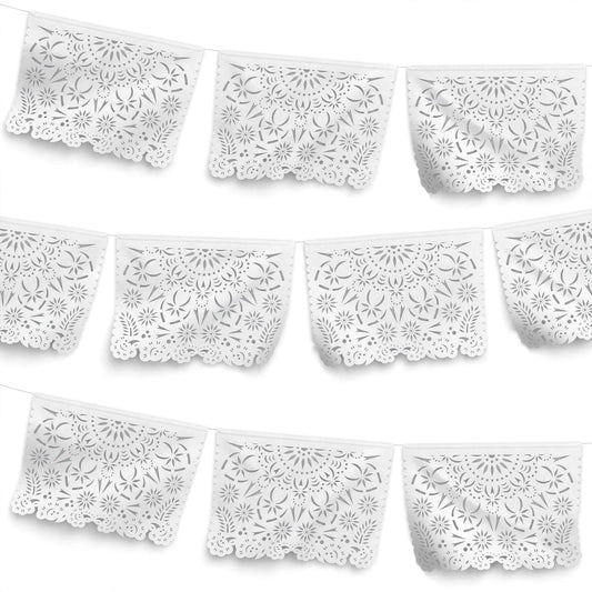 Guirnalda de papel picado mandalas blancas (papel china) - 10 tiras de 5 metros (50 metros totales)