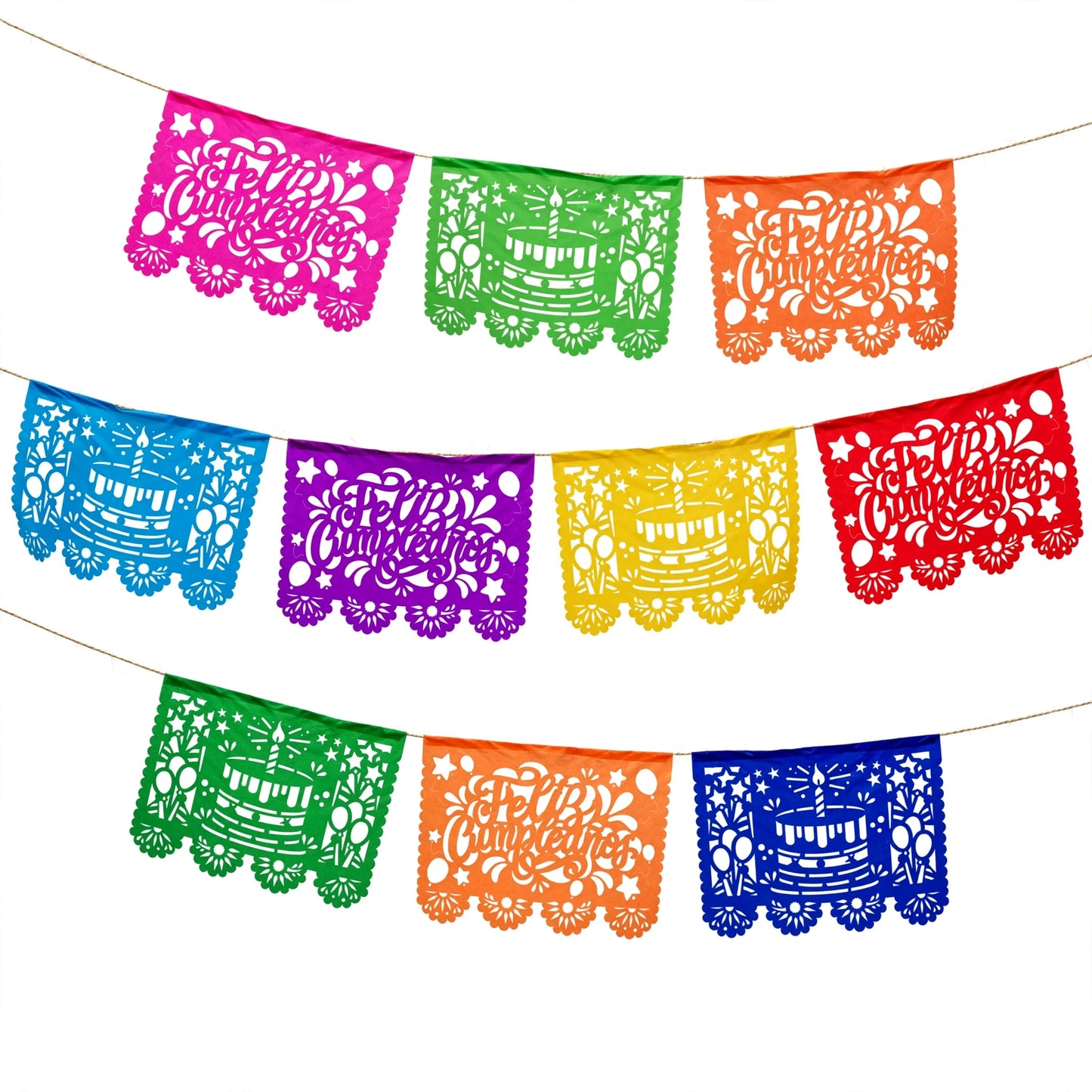 Guirnalda de papel picado feliz cumpleaños (papel china) - 10 guirnaldas de 5 metros (50 metros totales)