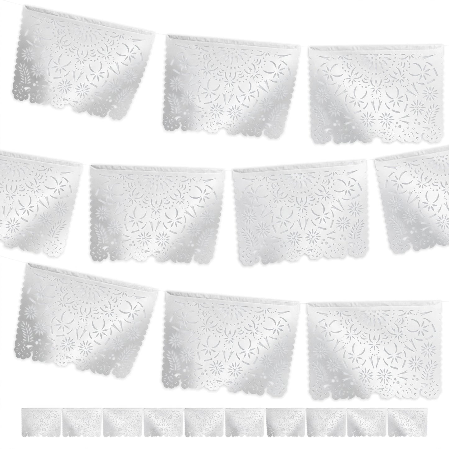 Guirnalda de papel picado mandalas blancas (papel china) - 10 tiras de 5 metros (50 metros totales)