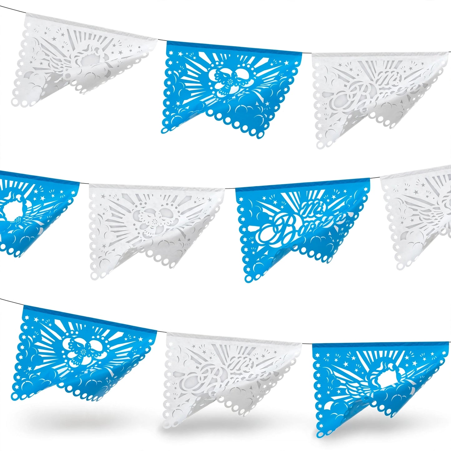 Guirnalda de papel picado bautizo (niño) (papel china) - 10 guirnaldas de 5 metros (50 metros totales)