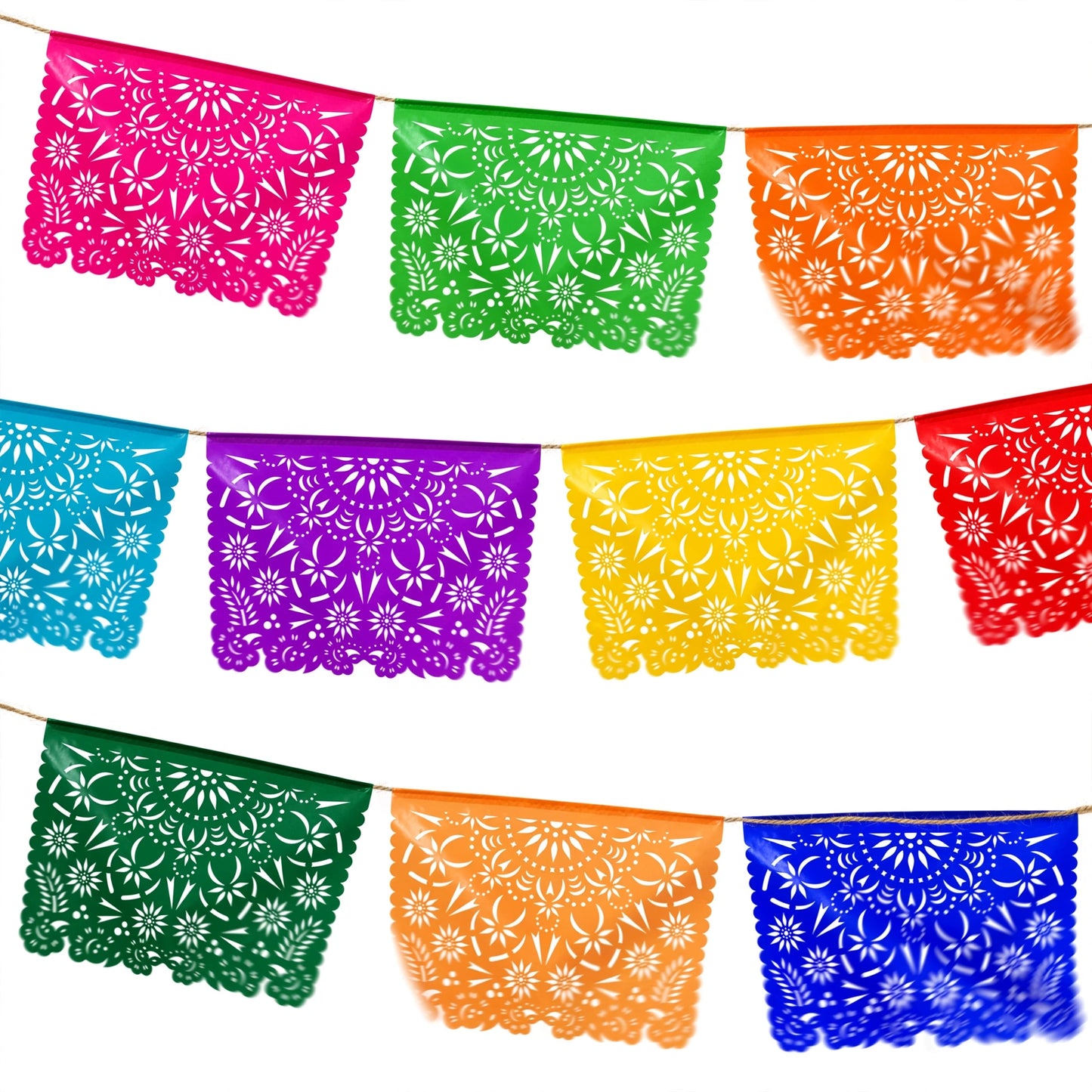 Guirnalda de papel picado mandalas (papel china) - 10 guirnaldas de 5 metros (50 metros totales)