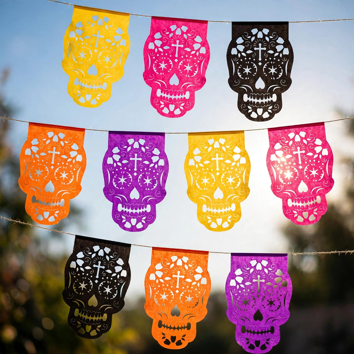 10 Guirnaldas Día de Muertos Tradicional Calaveritas Papel China 30 Metros Totales