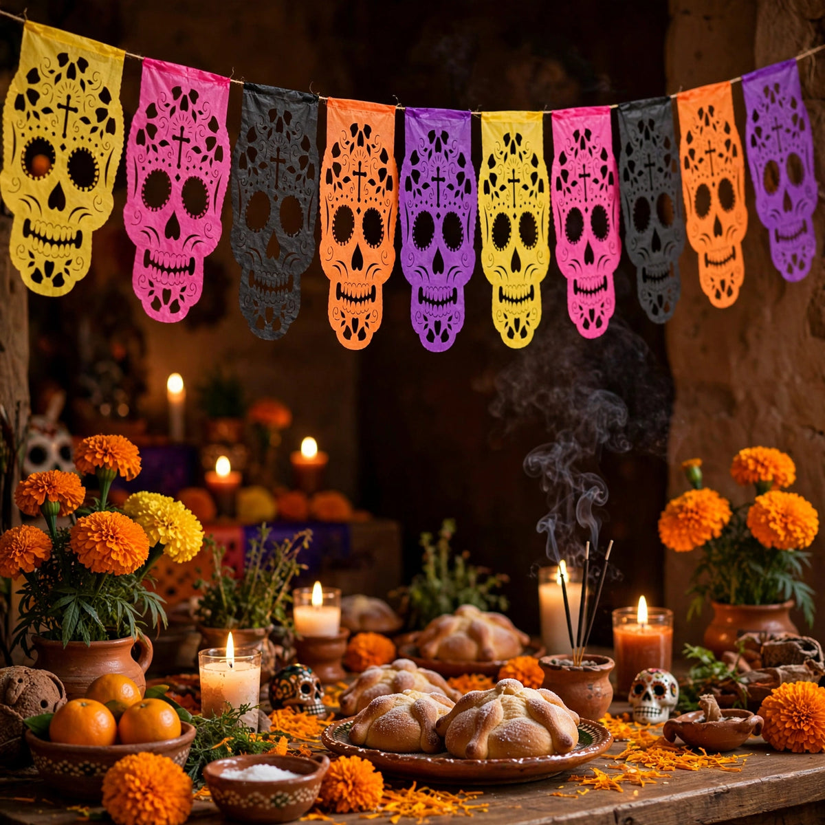 10 Guirnaldas Día de Muertos Tradicional Calaveritas Papel China 30 Metros Totales