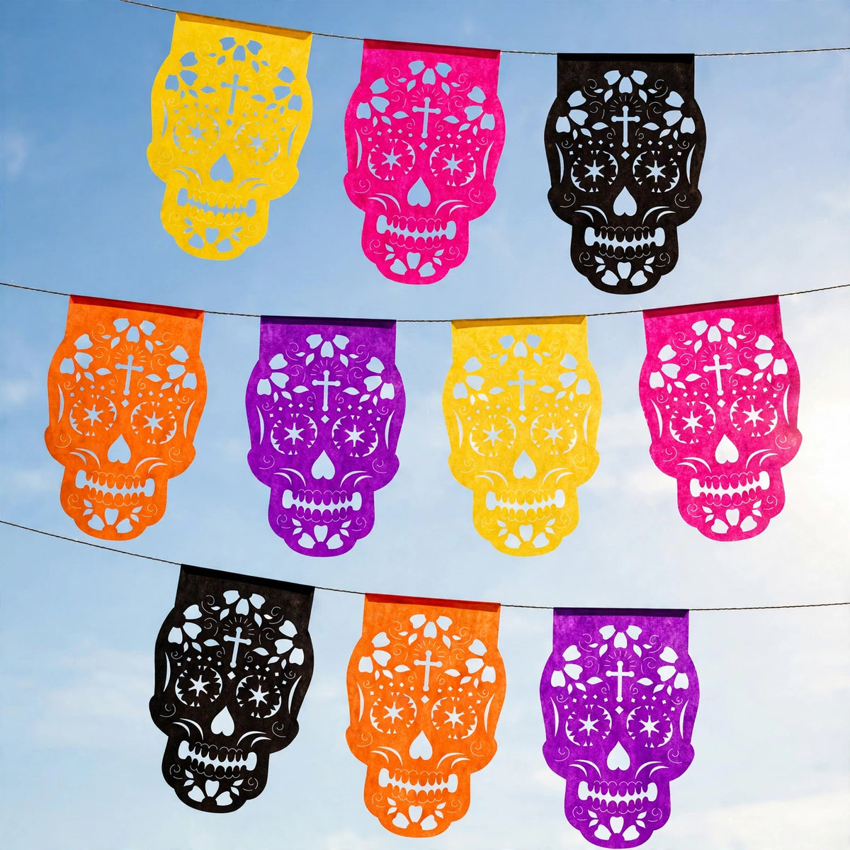 10 Guirnaldas Día de Muertos Tradicional Calaveritas Papel China 30 Metros Totales