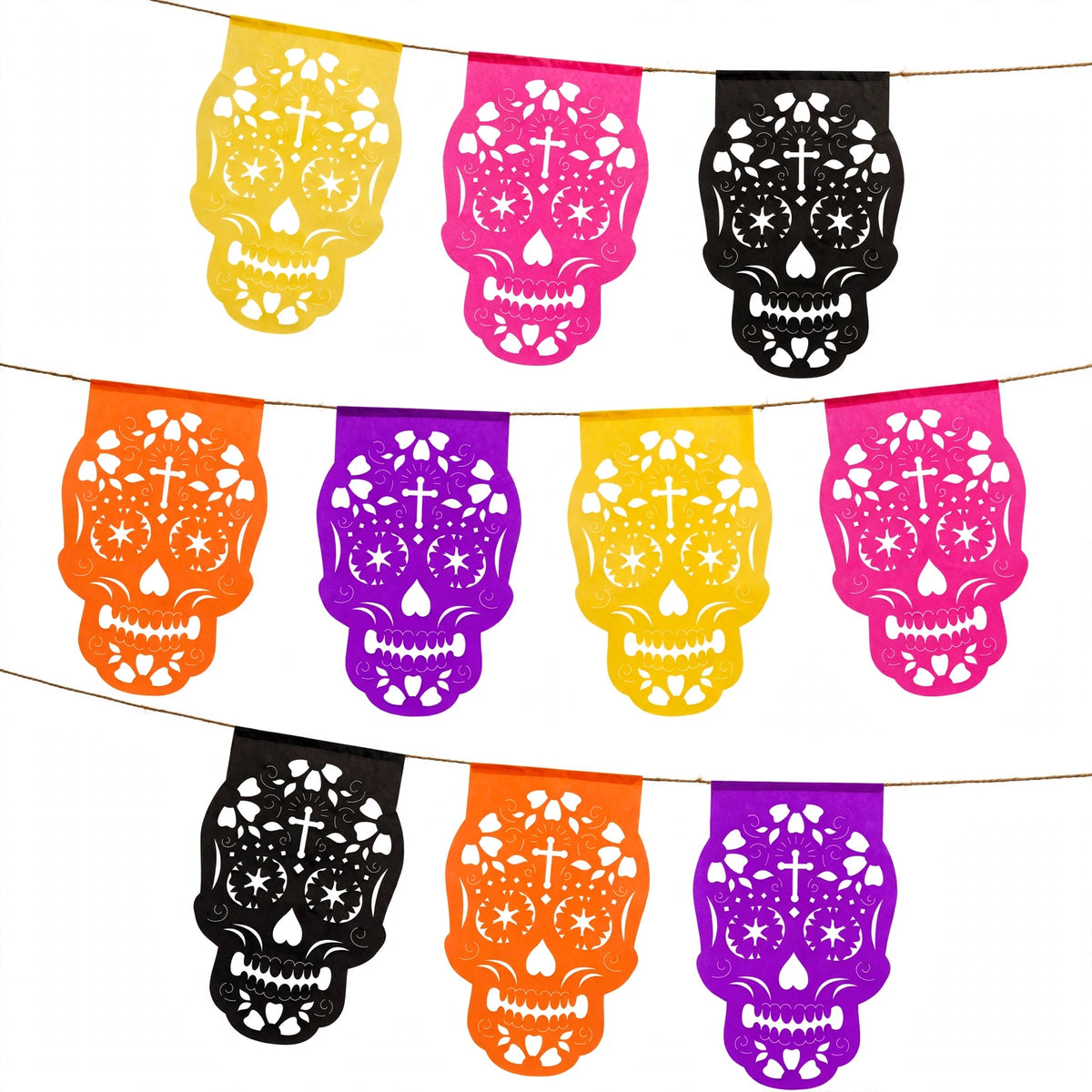 10 Guirnaldas Día de Muertos Tradicional Calaveritas Papel China 30 Metros Totales