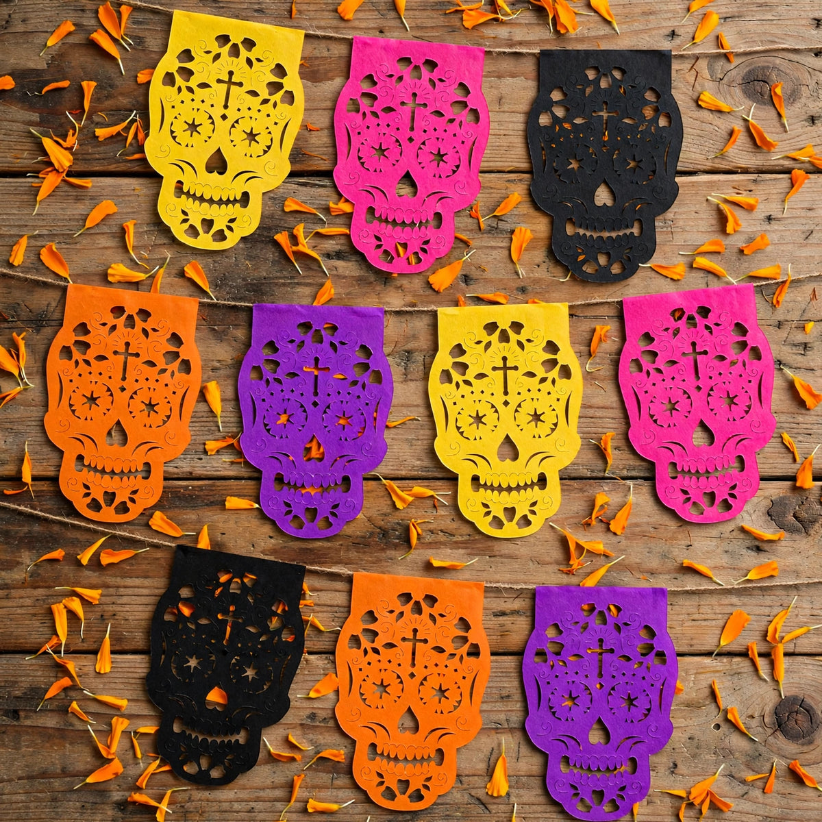 10 Guirnaldas Día de Muertos Tradicional Calaveritas Papel China 30 Metros Totales