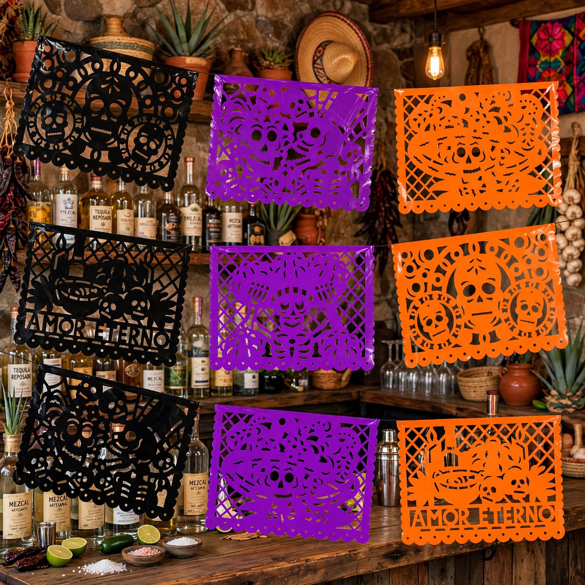 10 Guirnaldas Día de Muertos Tradicional Plástico 50 Metros Totales
