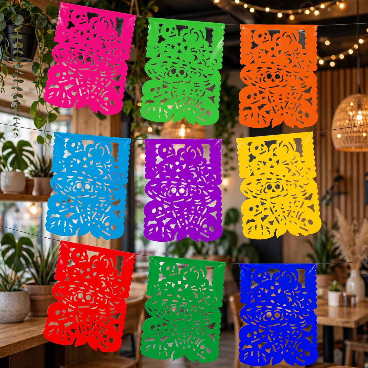10 Guirnaldas Día de Muertos Catrina Divina Multicolor Plástico 50 Metros Totales