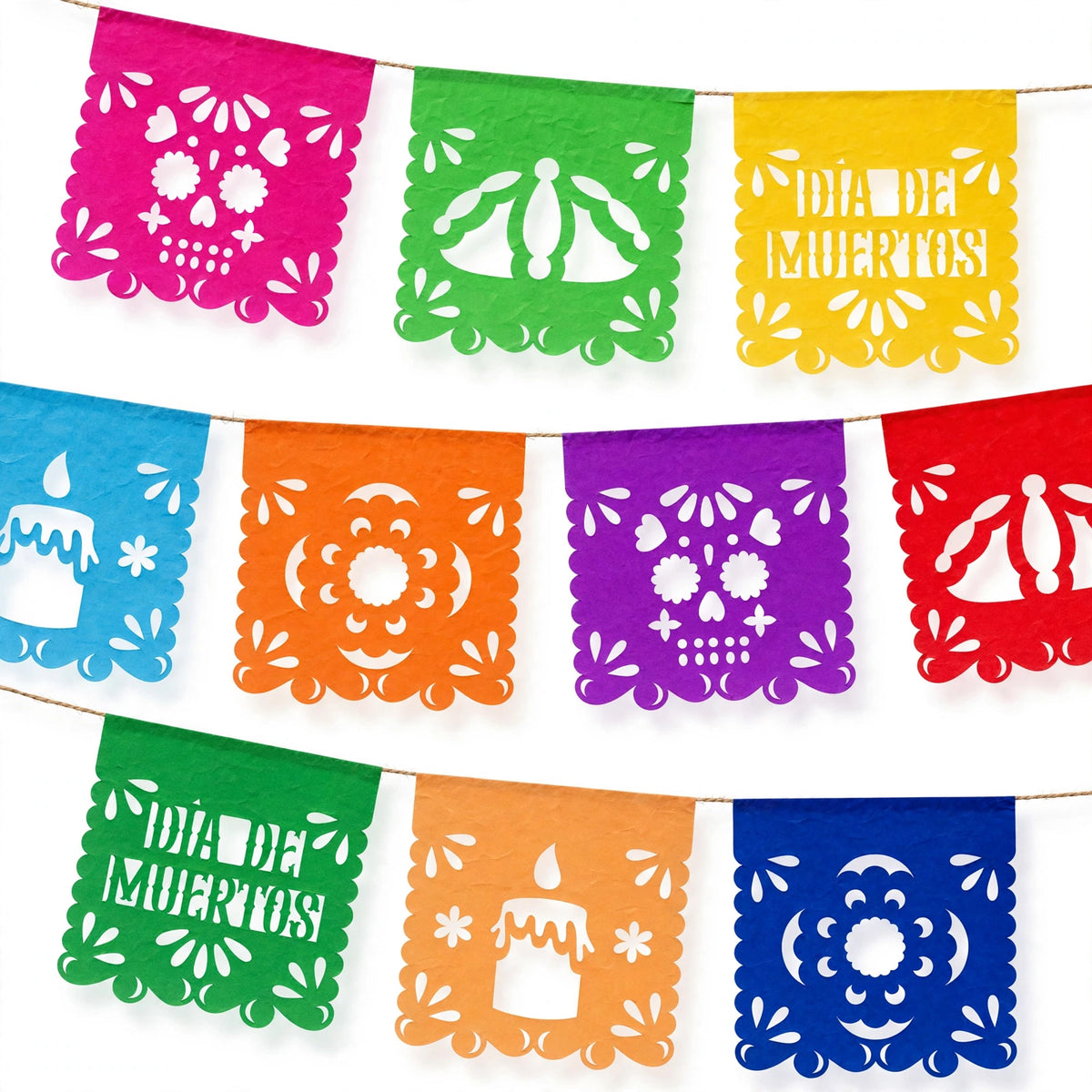 10 Guirnaldas Súper Mini Día de Muertos Multicolor Papel China 10 Metros Totales
