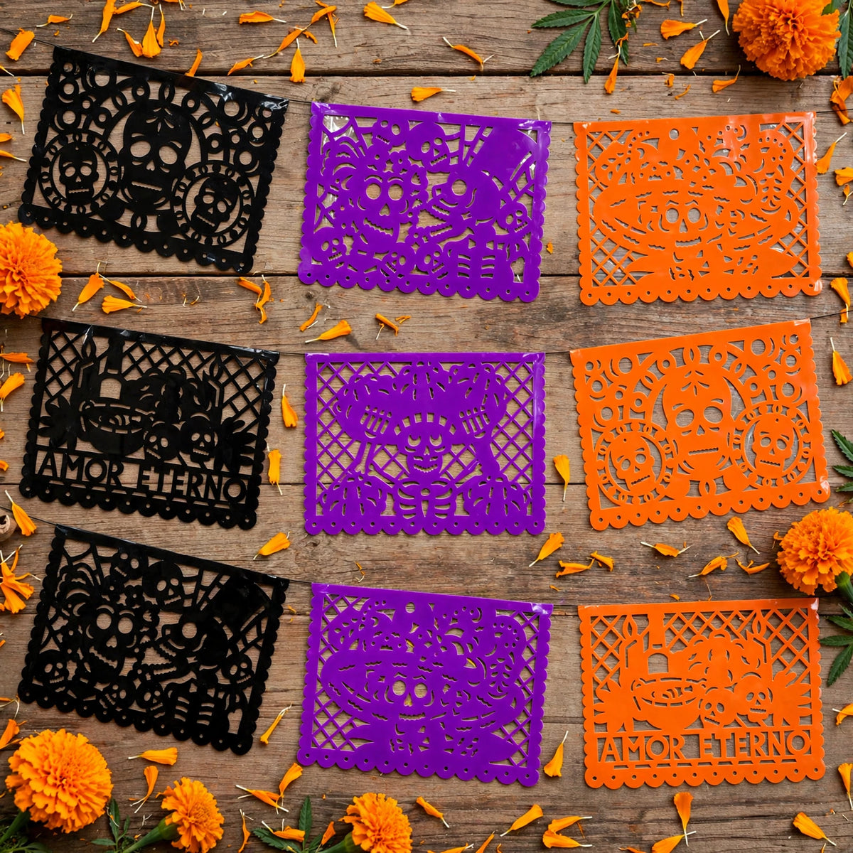 10 Guirnaldas Día de Muertos Tradicional Plástico 50 Metros Totales