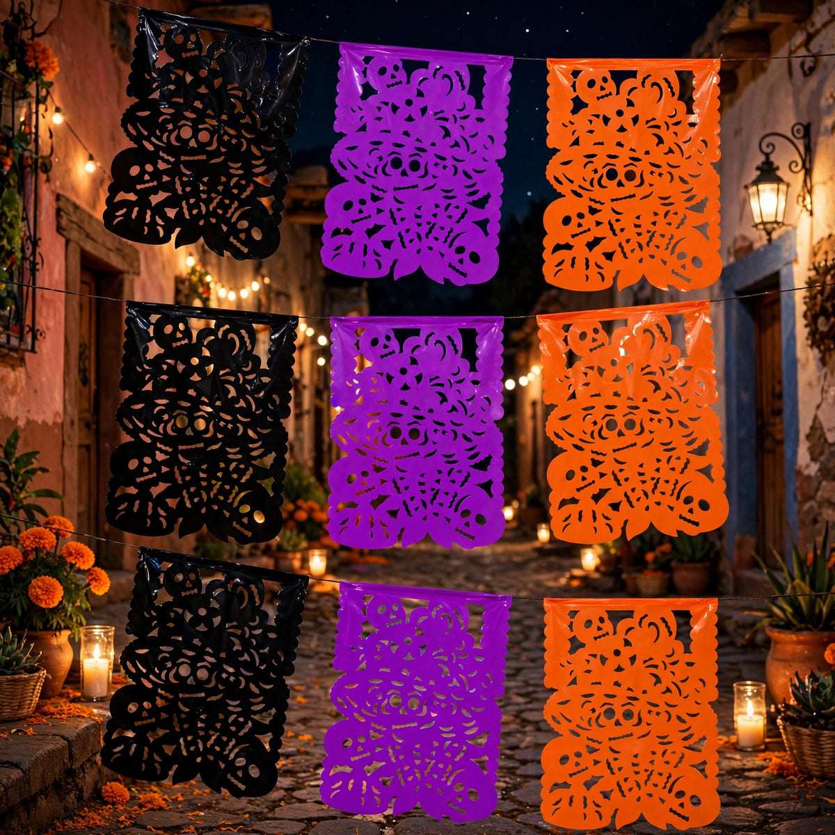 10 Guirnaldas Día de Muertos Catrina Divina Tradicional Plástico 50 Metros Totales