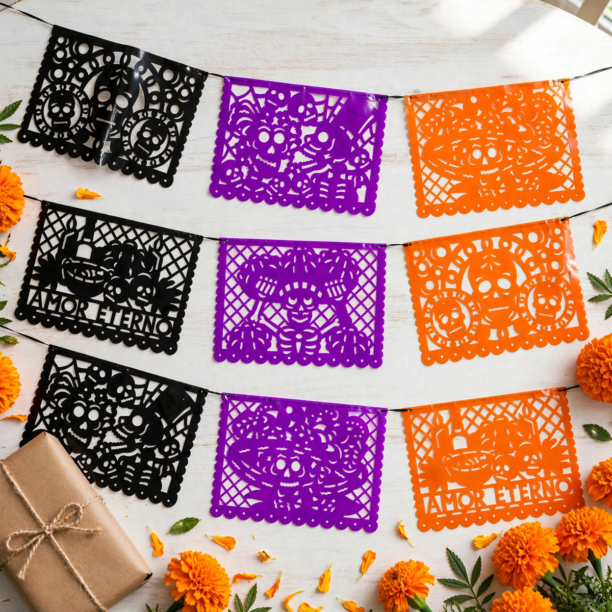 10 Guirnaldas Día de Muertos Tradicional Plástico 50 Metros Totales
