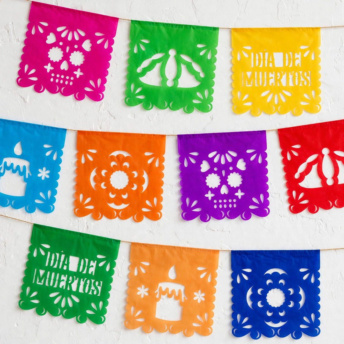 10 Guirnaldas Súper Mini Día de Muertos Multicolor Papel China 10 Metros Totales