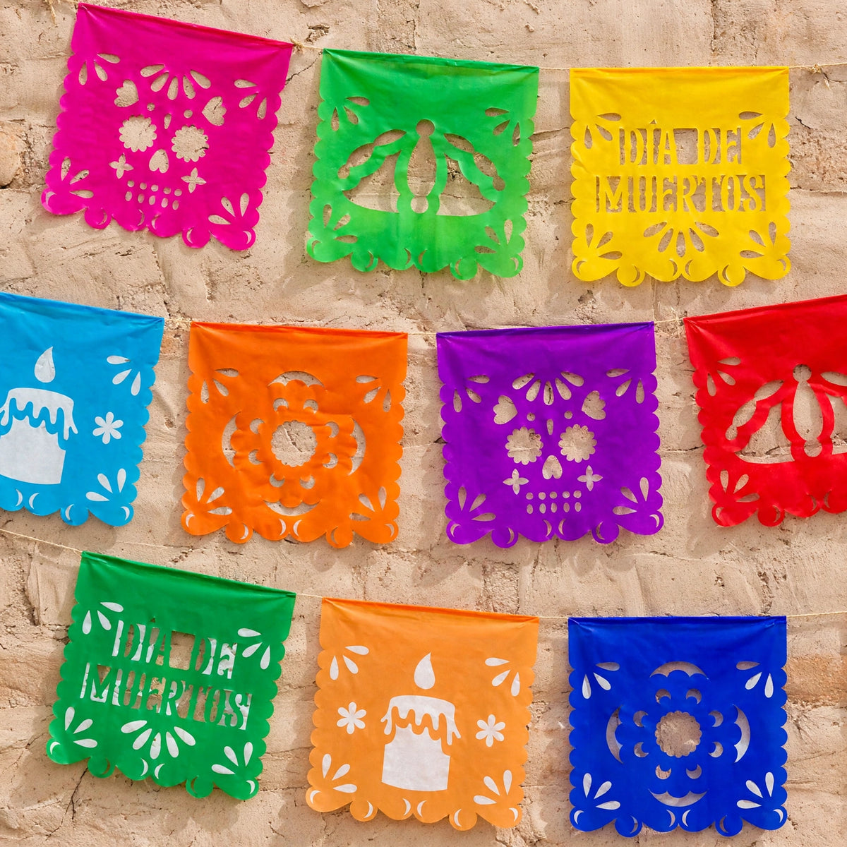 10 Guirnaldas Súper Mini Día de Muertos Multicolor Papel China 10 Metros Totales