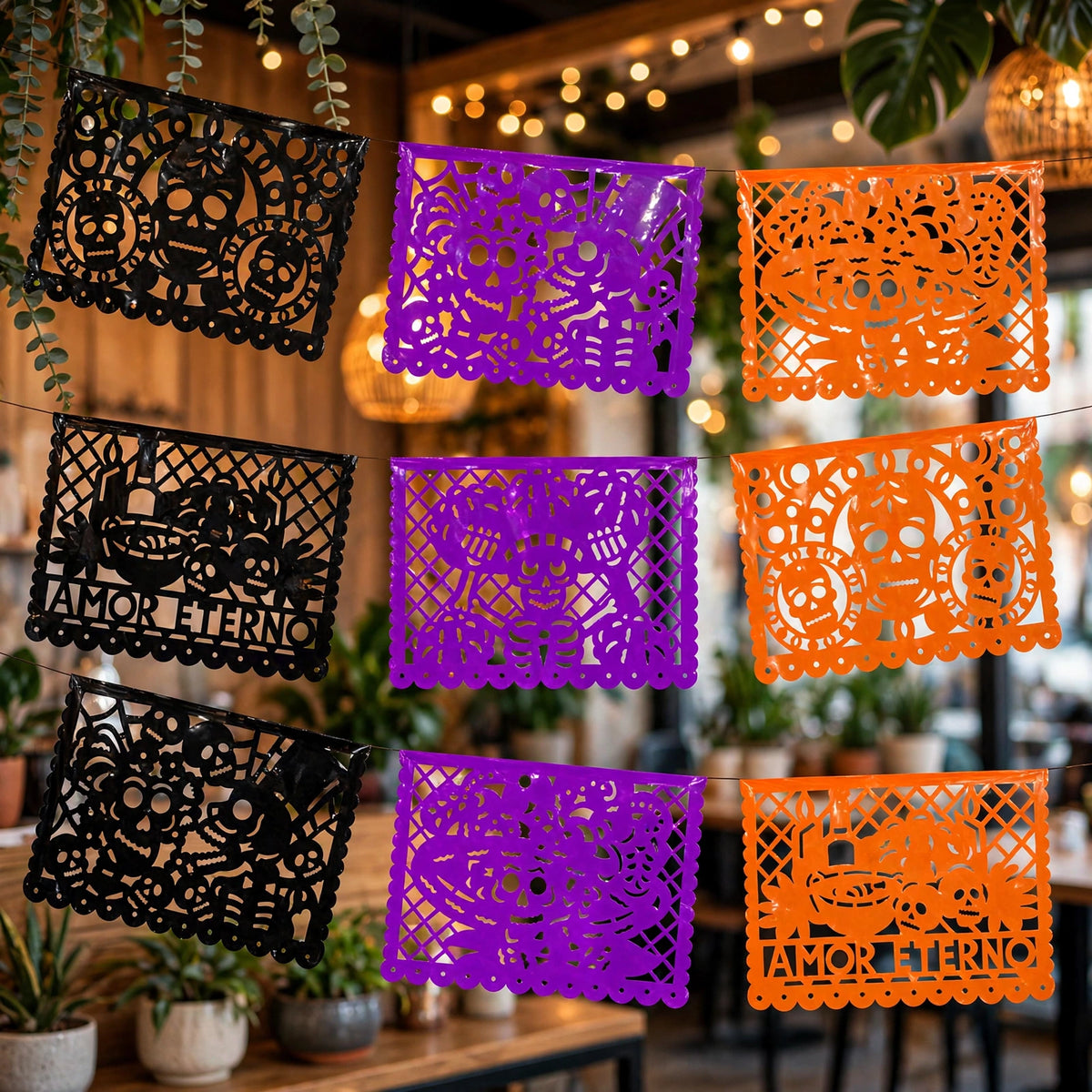 10 Guirnaldas Día de Muertos Tradicional Plástico 50 Metros Totales