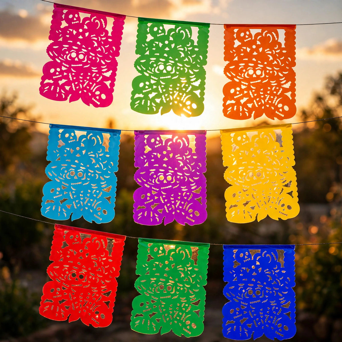 10 Guirnaldas Día de Muertos Catrina Divina Multicolor Plástico 50 Metros Totales
