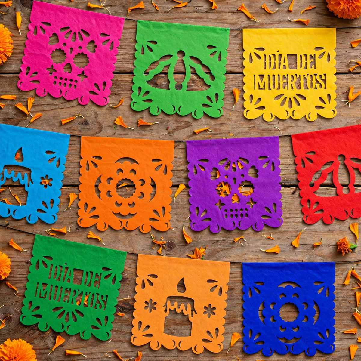 10 Guirnaldas Súper Mini Día de Muertos Multicolor Papel China 10 Metros Totales