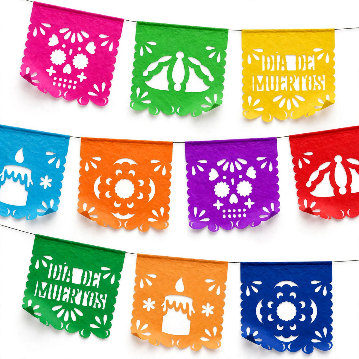 10 Guirnaldas Súper Mini Día de Muertos Multicolor Papel China 10 Metros Totales