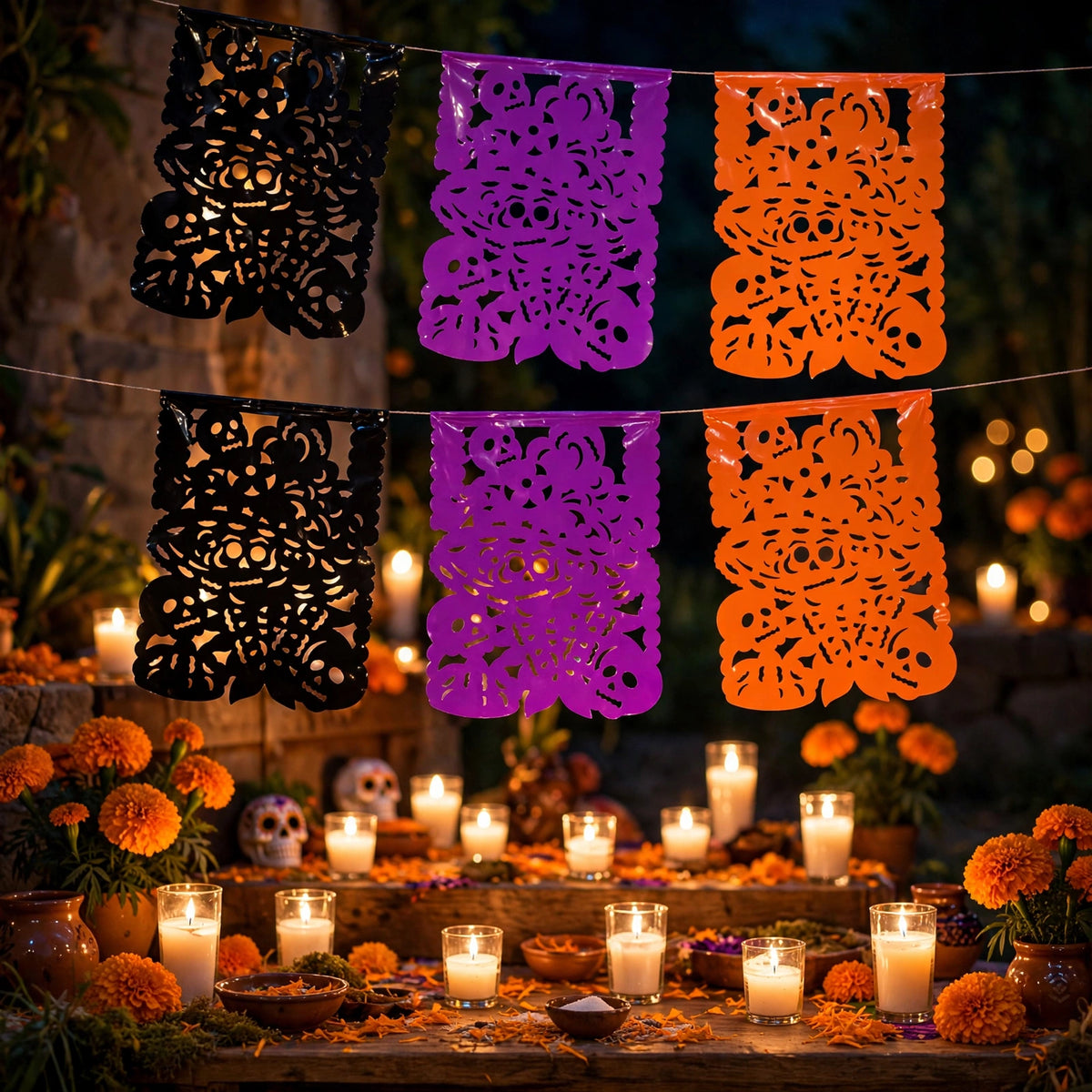 10 Guirnaldas Día de Muertos Catrina Divina Tradicional Plástico 50 Metros Totales