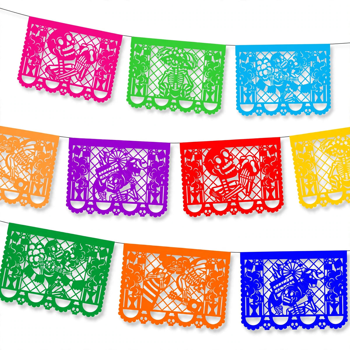 10 Guirnaldas Día de Muertos Multicolor 50 Metros Totales