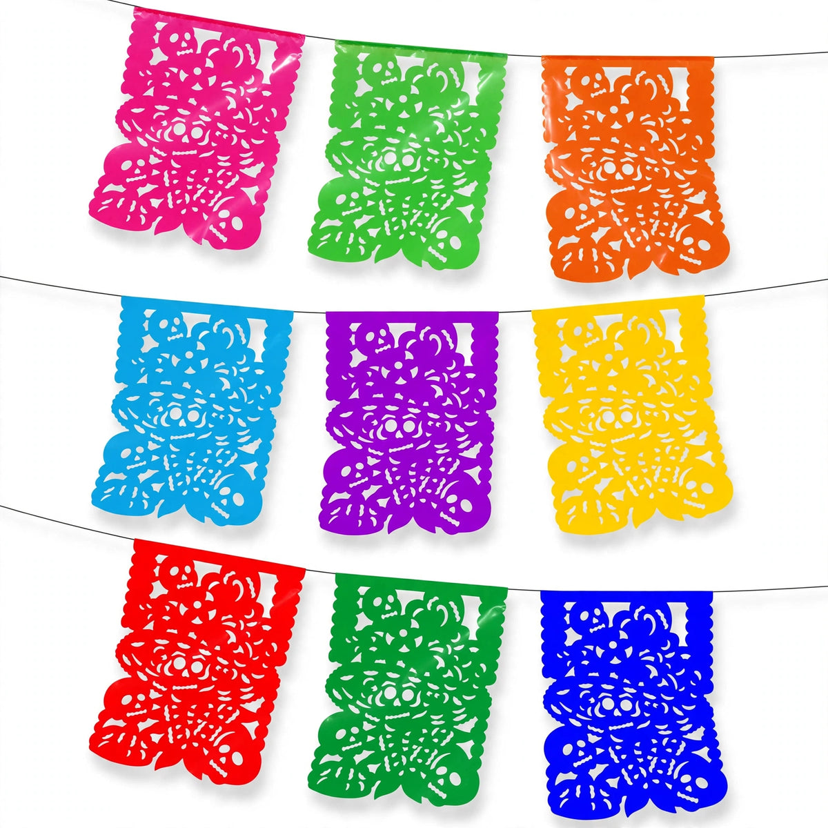 10 Guirnaldas Día de Muertos Catrina Divina Multicolor Plástico 50 Metros Totales